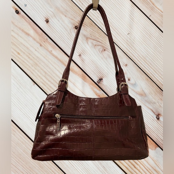 Crocodile Embossed leather: MAXX NY Shoulder Bag-Dark Brown - Picture 2 of 10